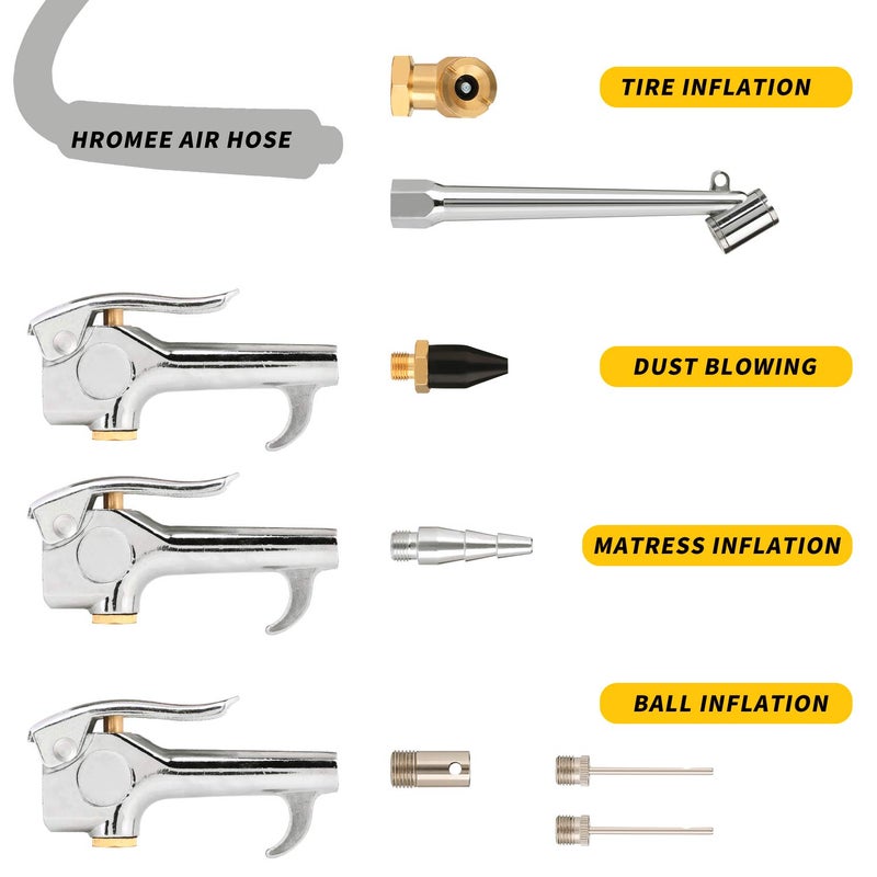 Hromee Air Hose Fittings 1/4 Inch NPT Brass Quick Connect Coupler and Plug, 20 Pieces Air Compressor Accessory Kit with Blow Gun and Tire Gauge - Image 2